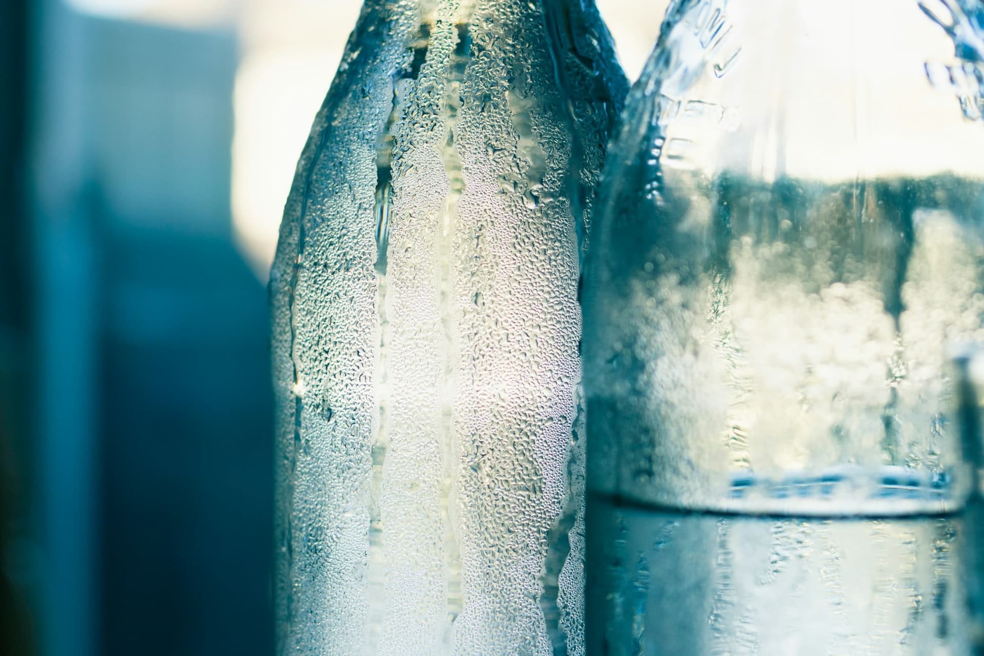 Chilled glass bottles of water